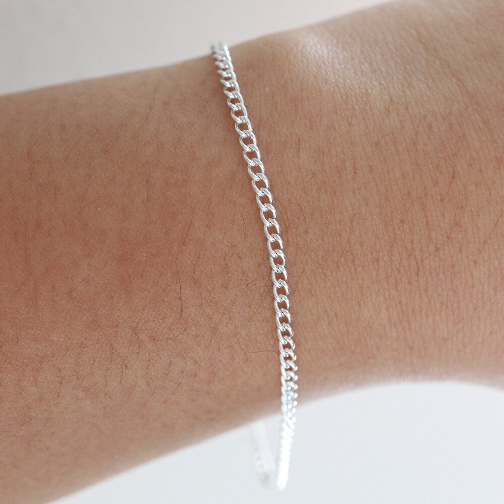 2.2mm Cuban Chain Silver Plated Bracelet Adjustable